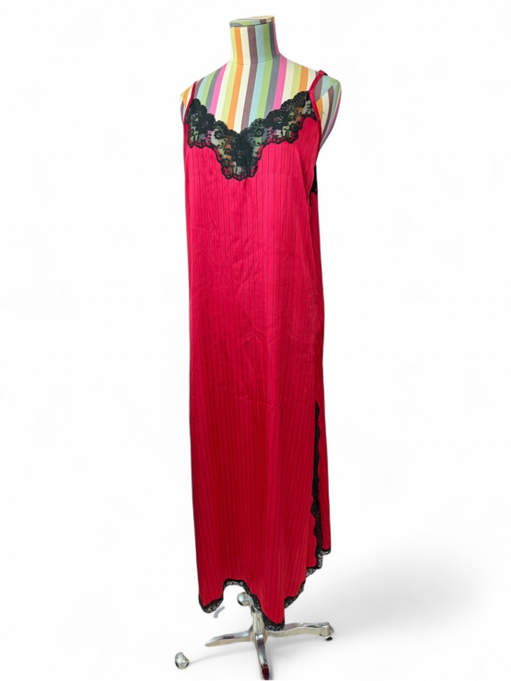 Vintage Jaclyn Smith Sleepwear Plus Red Striped Slip Dress Lace